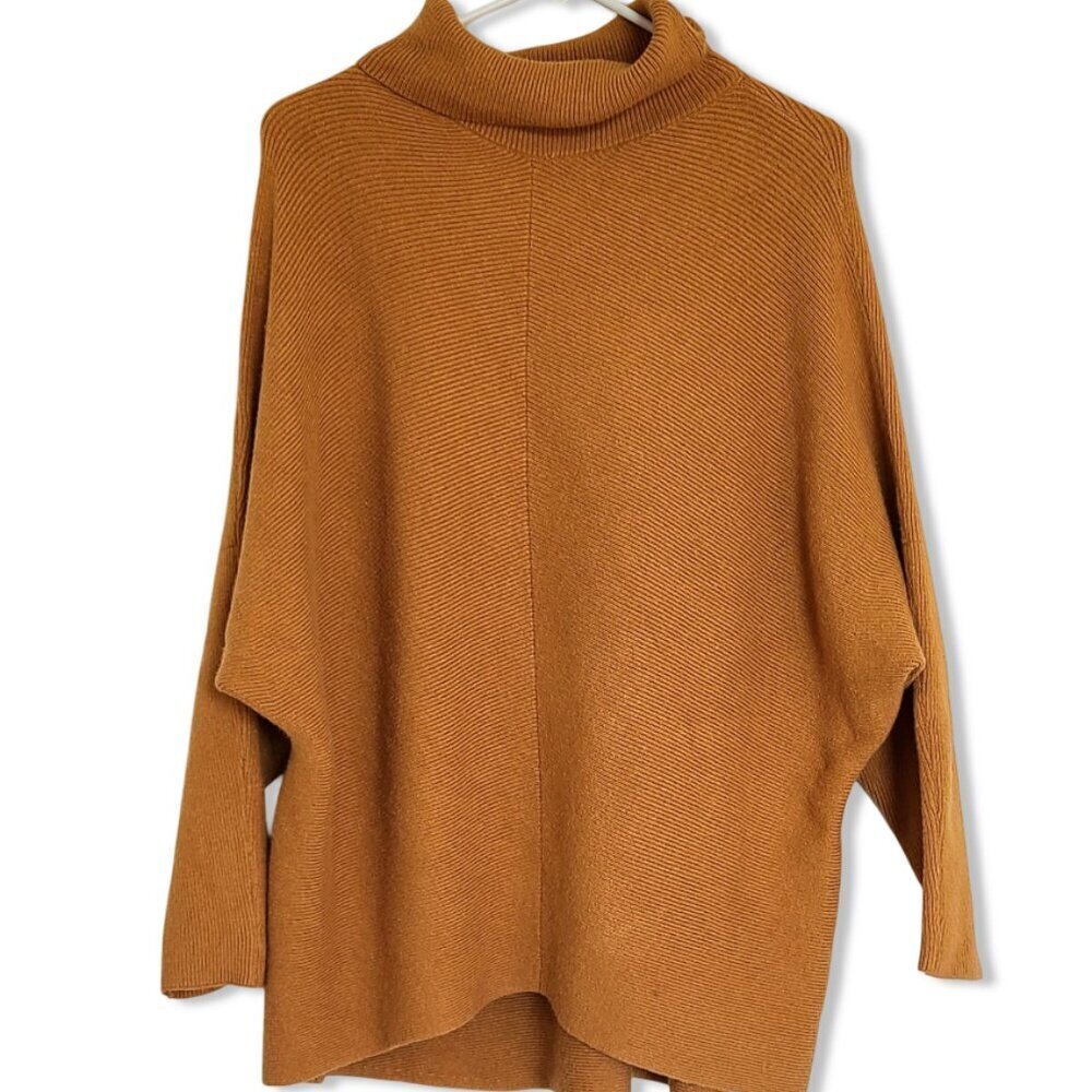 Womens Pullover Sweater XS Trendy Orange Cowl Neck Hi Lo Hem Oversized Slouchy